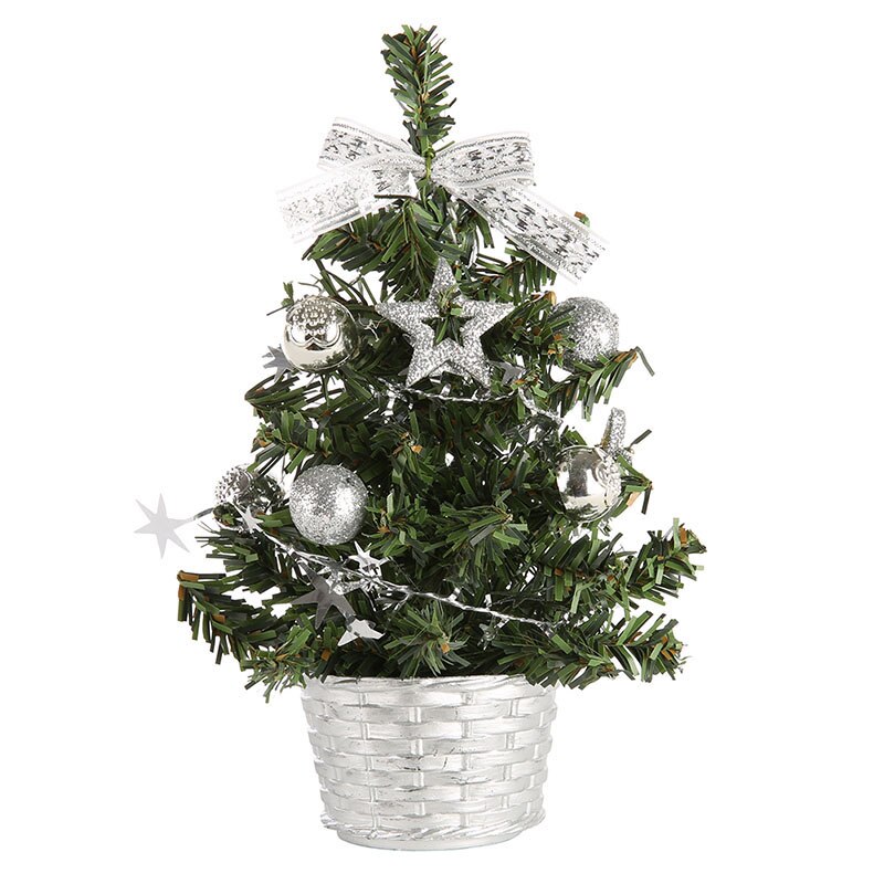 Mini Christmas Tree Xmas Artificial Tabletop Decorations Festival Miniature Tree Home Room Desktop Ornaments Children .: Silver / 30cm