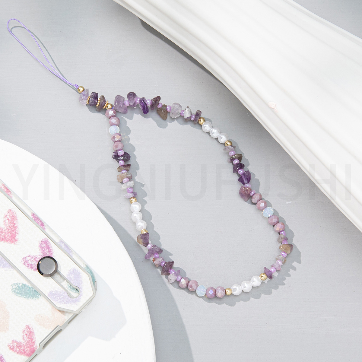 Trendy Stone Pearl Beads Mobile Phone Chain For Women Girls Cellphone Strap Anti-lost Lanyard Hanging Cord Jewelry