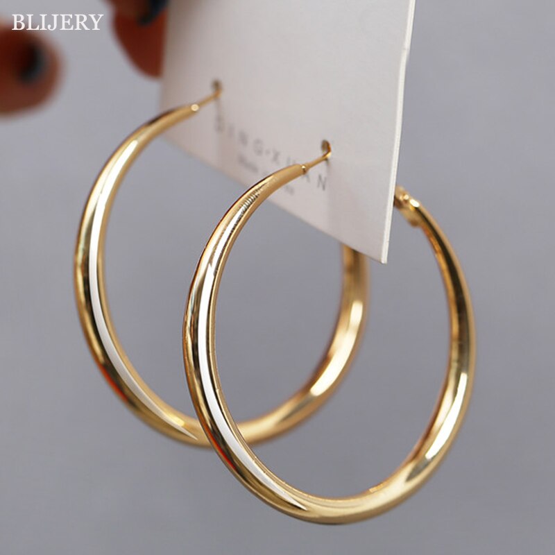 BLIJERY Punk Solid Metal Big Hoop Earrings for Women Statement Jewelry Smooth Circle Earrings Femme Boucles d'oreilles