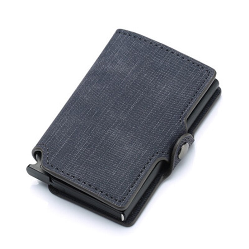 BISI GORO Colorful Credit Card Holder RFID Blocking Slim ID Holders PU Single Aluminum Box Business Hasp Card Wallets: CZ28 Black Black