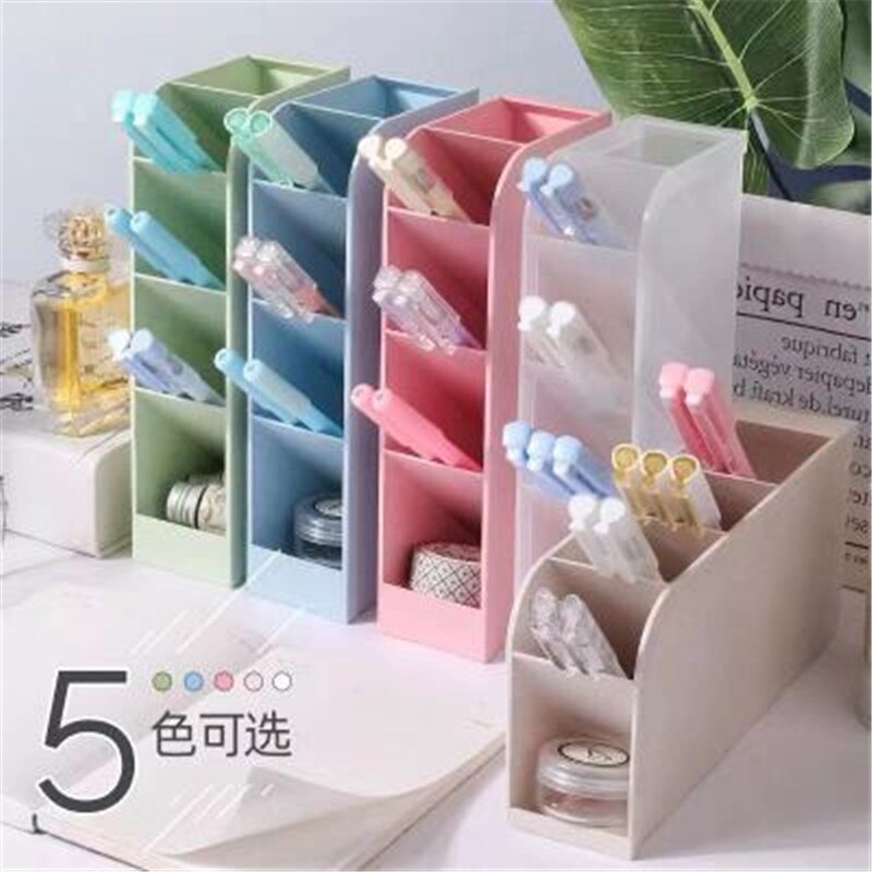 Large Capacity Desk Pen Holder Plastic Desk Organizer Pencil Makeup Storage Box Desktop Office Pen Pencil Holder Stand Case