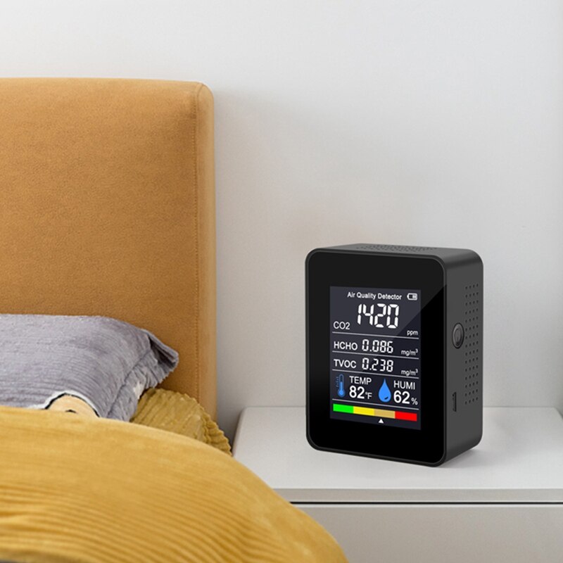 5 In 1 CO2 Meter Digital Temperature Humidity Sensor Tester Air Monitor Carbon Dioxide TVOC HCHO Detector