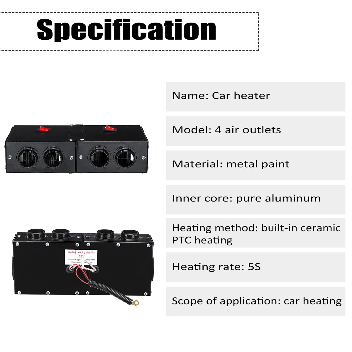 Chauffage de voiture 1000W 12V/24V 4 trous chauffage de stationnement pare-brise dégivreur PTC voiture ventilateur réchauffeur d'air température constante chauffage