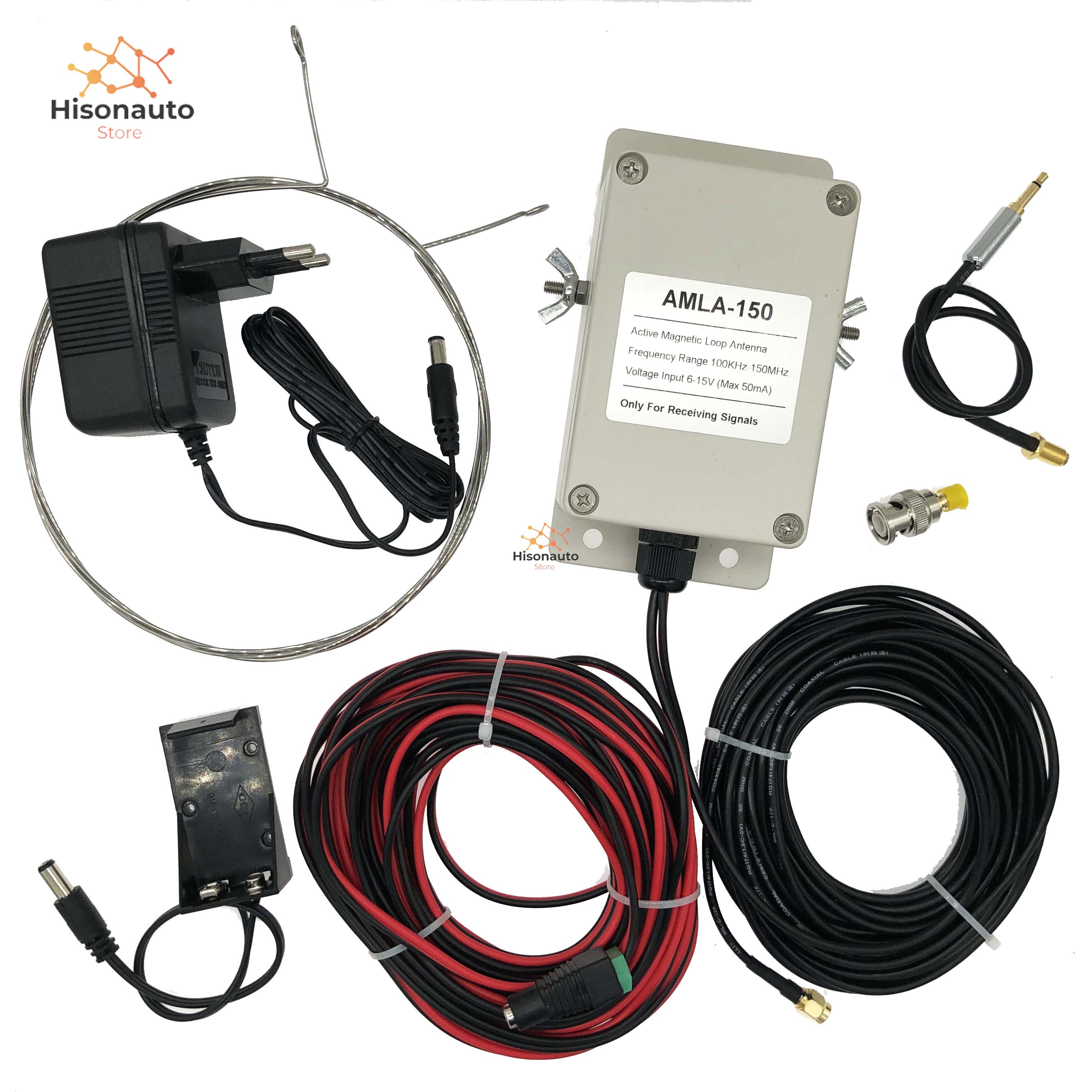 Hisonauto amla 150 aktiv magnetisk loop -antenne ha sdr kortbølge lav støj justerbar forstærkning radio 0.1-30 mhz bedre end mla -30