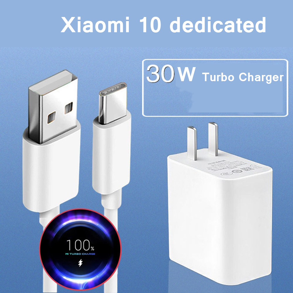 Xiaomi 30W Turbo Charger QC 3.0 MDY-11-EF Fast Charging Adapter USB Type C Cable For Mi 10 10T 9 9se 8 10t pro POCO M3 F3 F2 pro