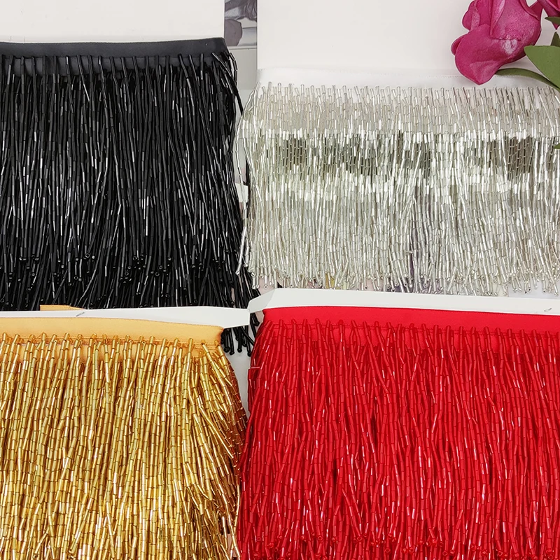 10CM Wide Gold Sliver Black Bead Tube Tassel Lace Trim For Clothes Wedding And Evening Dress Curtains Decoration Accessories