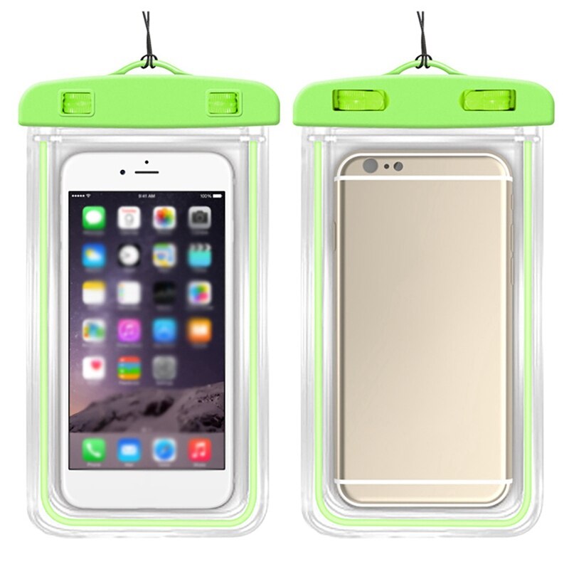 ¡Producto en oferta! Funda de teléfono móvil impermeable fluorescente de TPU de , bolsa transparente sellada de PVC, funda de teléfono SUMERGIBLE: Color verde