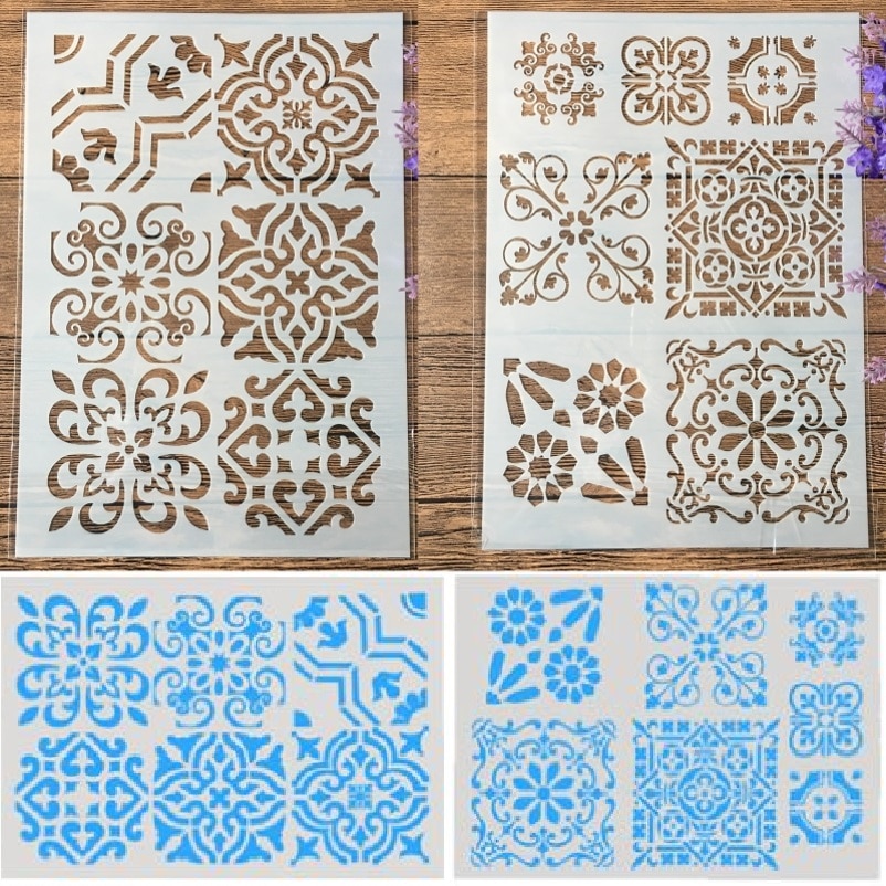 2Pcs A4 Square Frame Texture DIY Craft Layering Stencils Painting Scrapbooking Stamping Embossing Album Paper Template