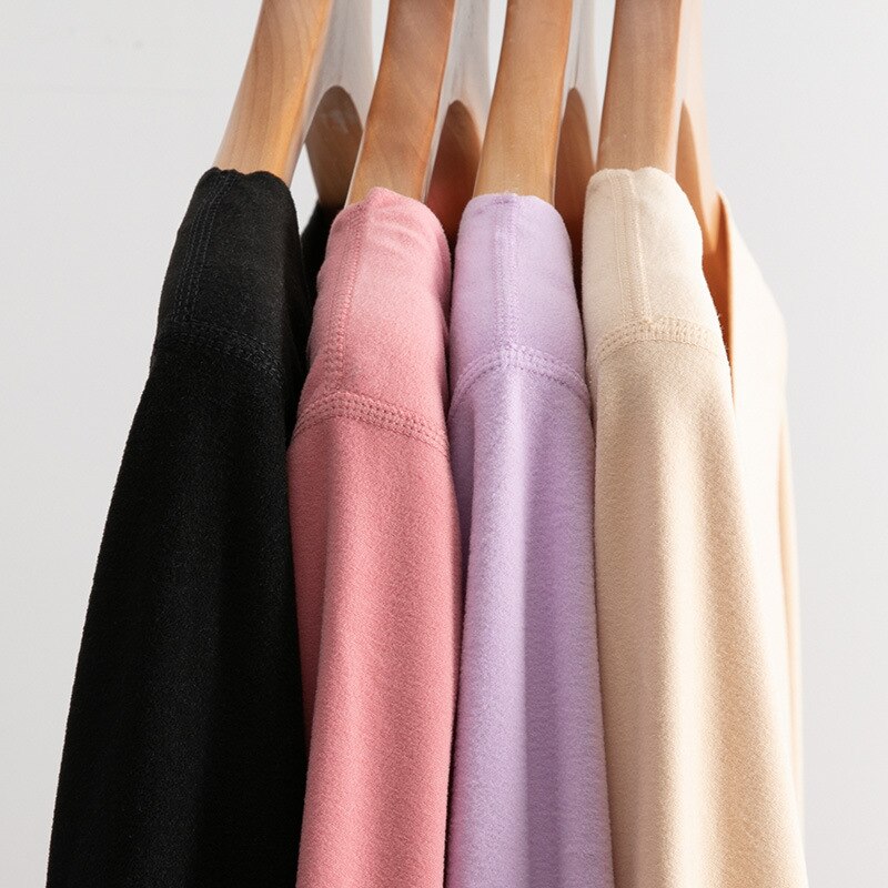 Ropa interior térmica de terciopelo para mujer, conjunto de Calzoncillos largos sin costuras, cálida, de segunda piel, con cuello redondo