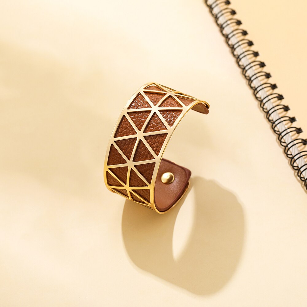 Teamer, pulsera hueca de cuero de PU, brazalete de Georgette, joyería india, Manchette para mujer , bisutería de muñeca para hombres