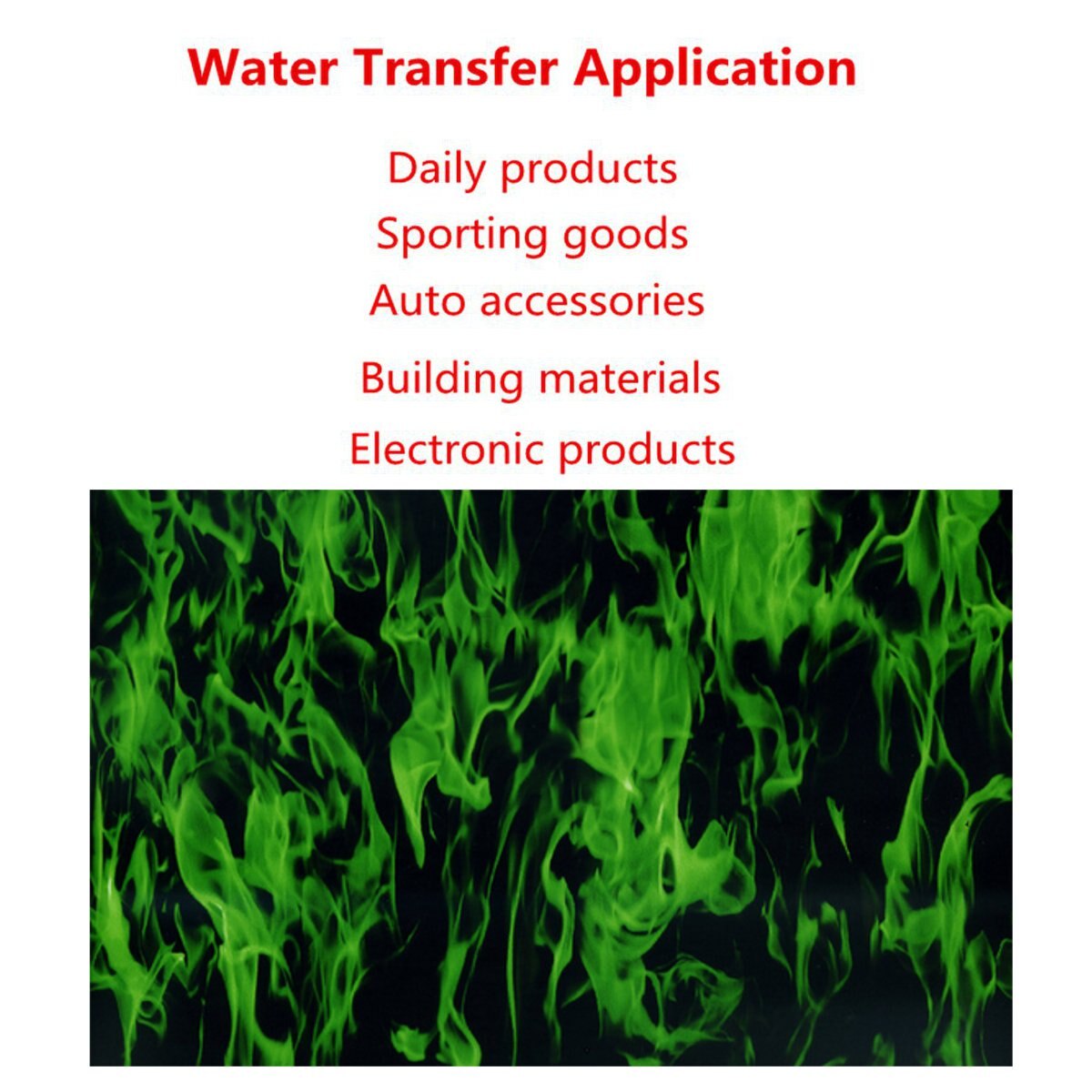 50X100Cm Pva Groene Vlammen Water Transfer Dompelen Hydrographics Hydro Afdrukken Film Voor Huishoudelijke Auto Building Decoratie