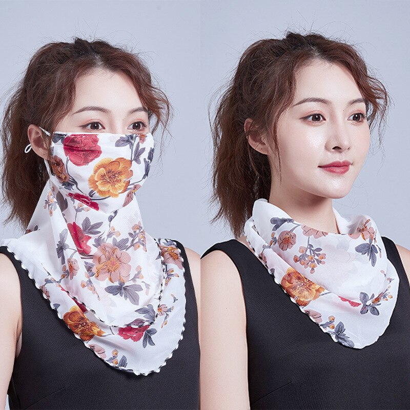 Frauen Chiffon Maske Schal Gesicht wickelt Blumen- drucken Dame Seide Hals Schals Foulard Bandana Sommer Sonne Masken Anti-staub schützen: 8