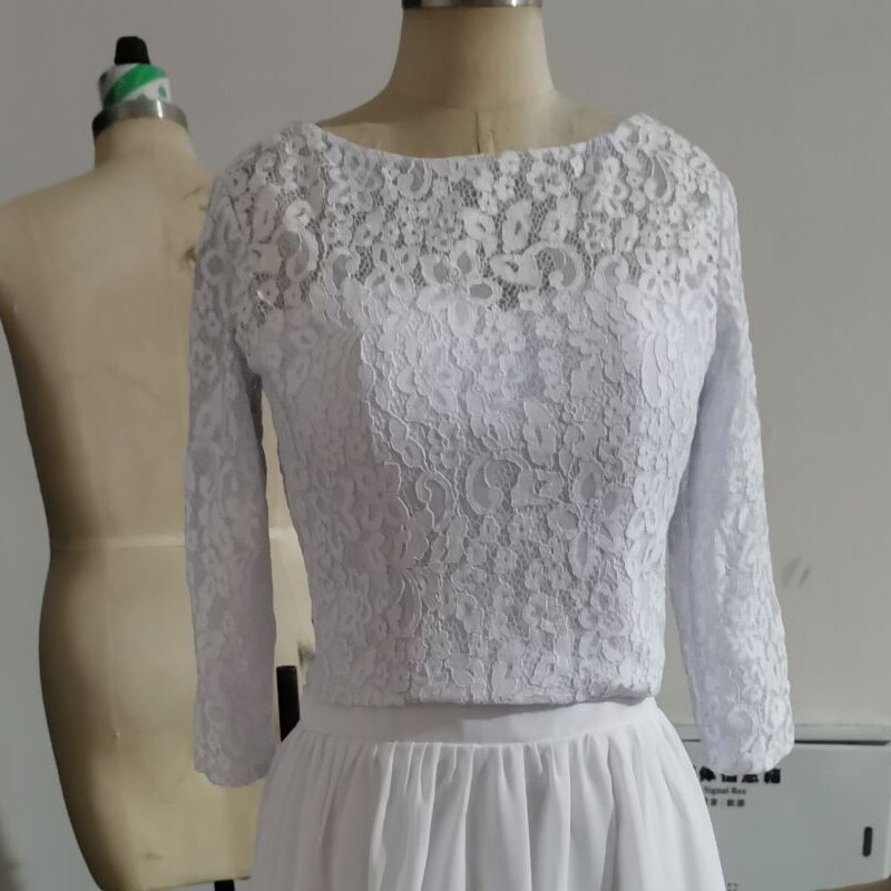 3/4 Long Sleeve Wedding Lace Jacket Scoop Bridal Wrap Bolero White Ivory Plus Size Weddng Coat