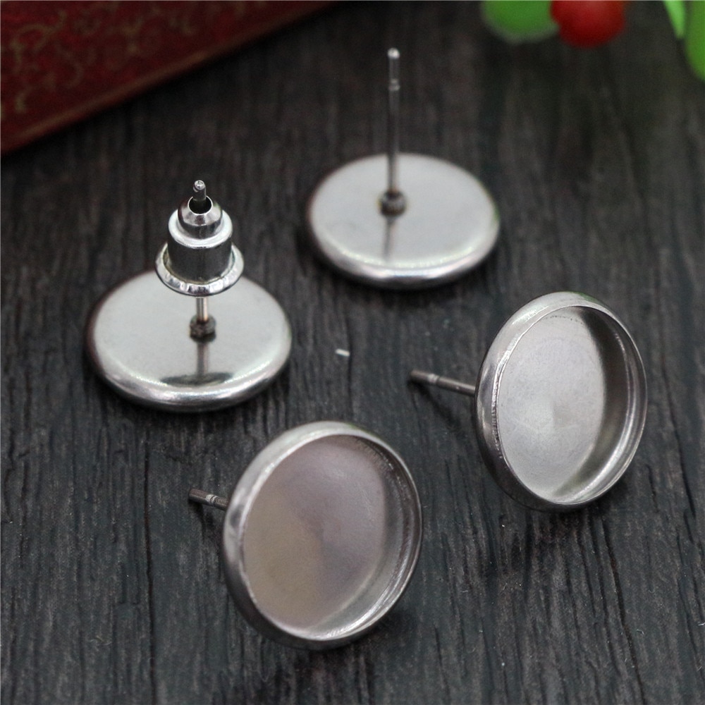 (Nooit Vervagen) 6/8/10/12/14/16/18/20 Mm Rvs Oorbel Basis studs Oor Cameo Instellingen Cabochon Base Tray Blank (Met Rug)