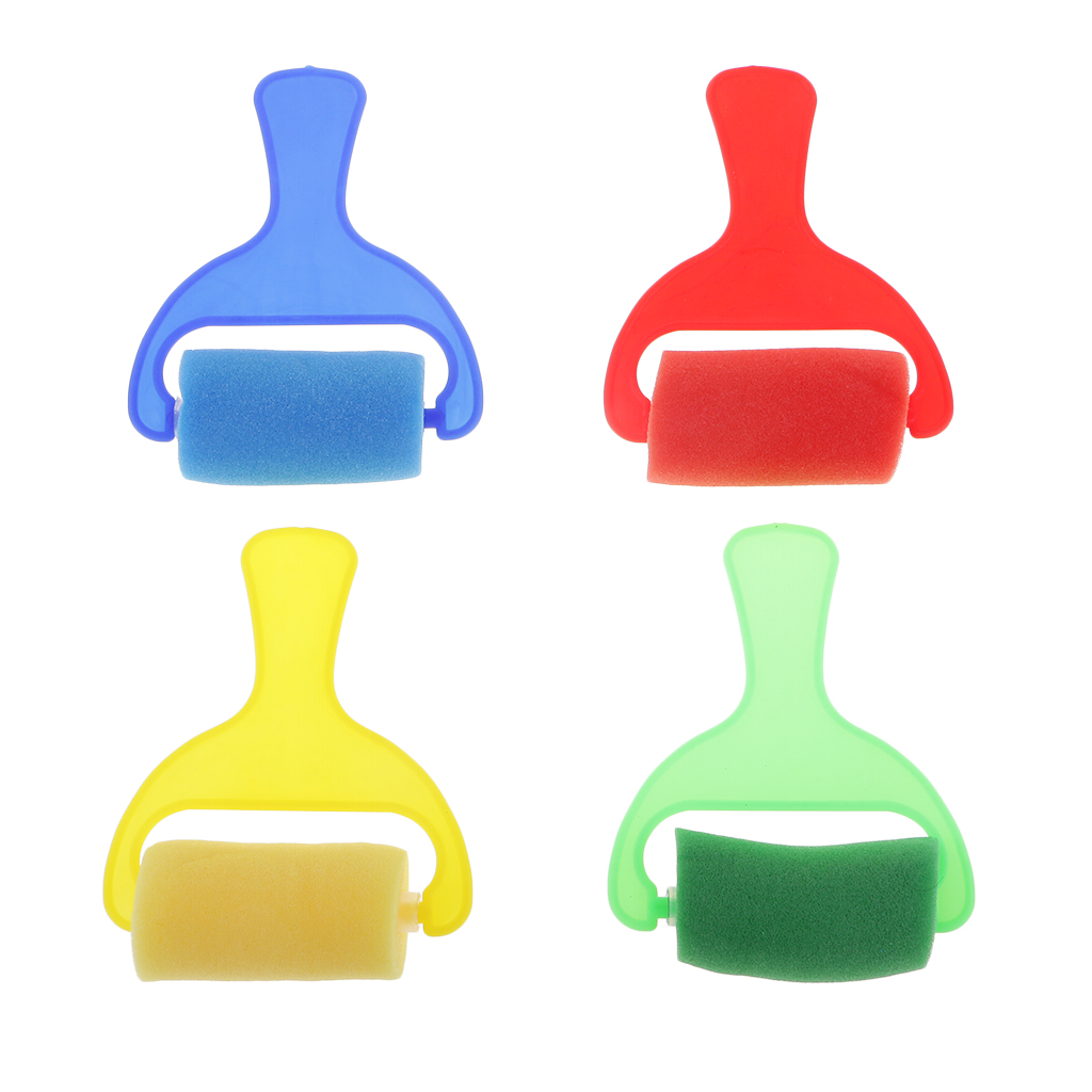 Rodillo de esponja de espuma para pintar para niños, herramienta de dibujo de aprendizaje temprano, 4 piezas