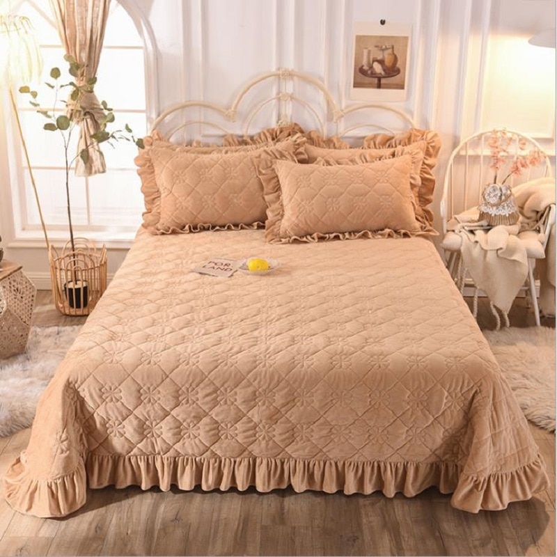 Dikker Crystal Fluwelen Sprei Hoeslaken Effen Kleur Warm Bed Cover Sprei (Of Kussensloop) King Queen Size Beddengoed