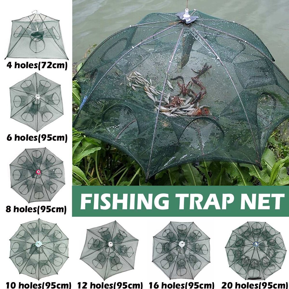 4-20 Holes Fishing Net Folded Portable Hexagon Fish Network Casting Nets Crayfish Shrimp Catcher Tank Trap Cages Mesh Tra