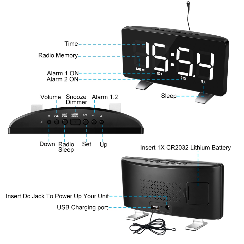 Nuovo LED Moderna Snooze Alarm Clock con Dual USB Orologi Da Tavolo Desktop di Display Digitale di Allarme Elettronico Orologio Per Complementi Arredo Casa