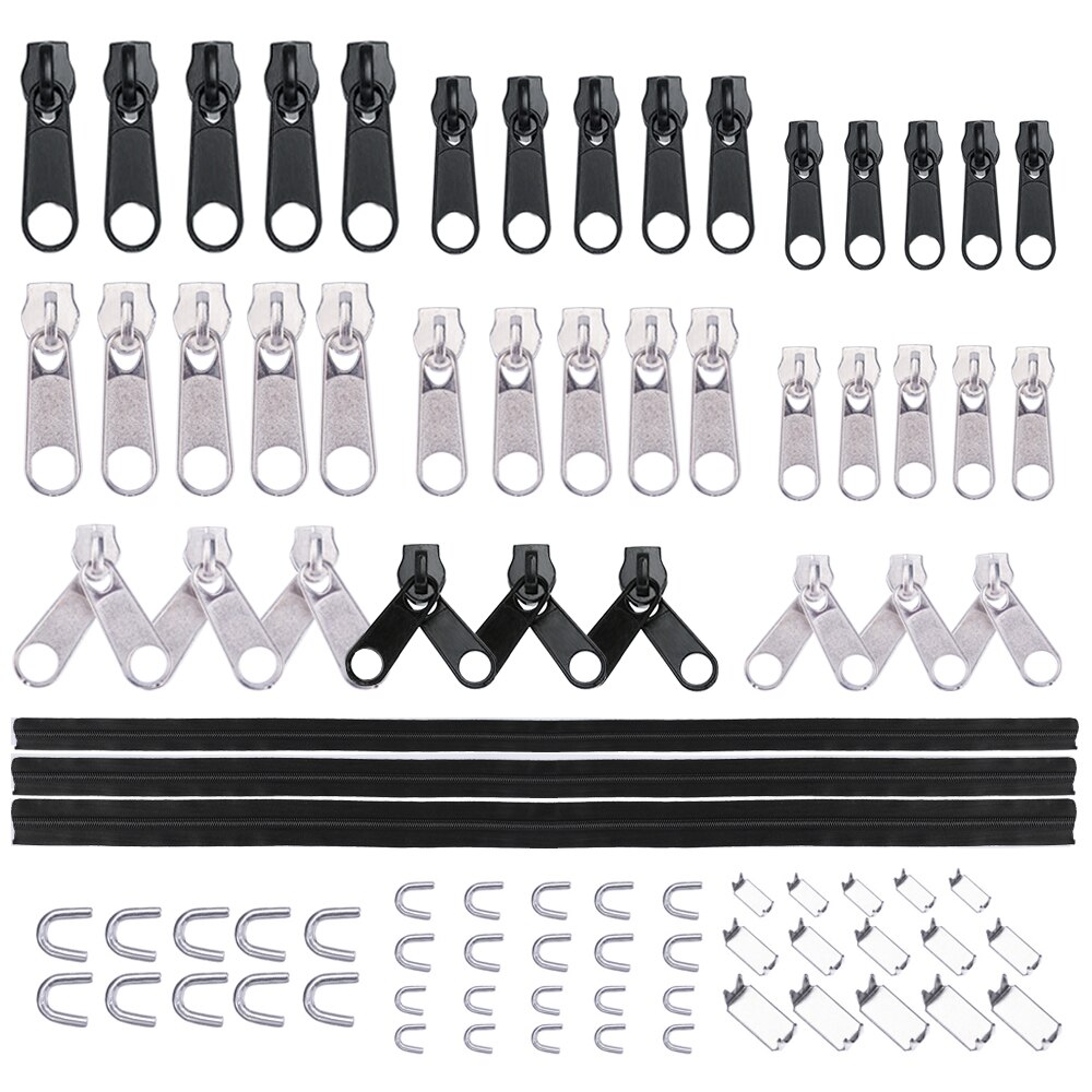 Zipper Repair Kit Replacement Metal Handle Zipper Extender Tab Fixer Zipper Sliders for Luggage Cloths Jacket Installation Tools: Style D