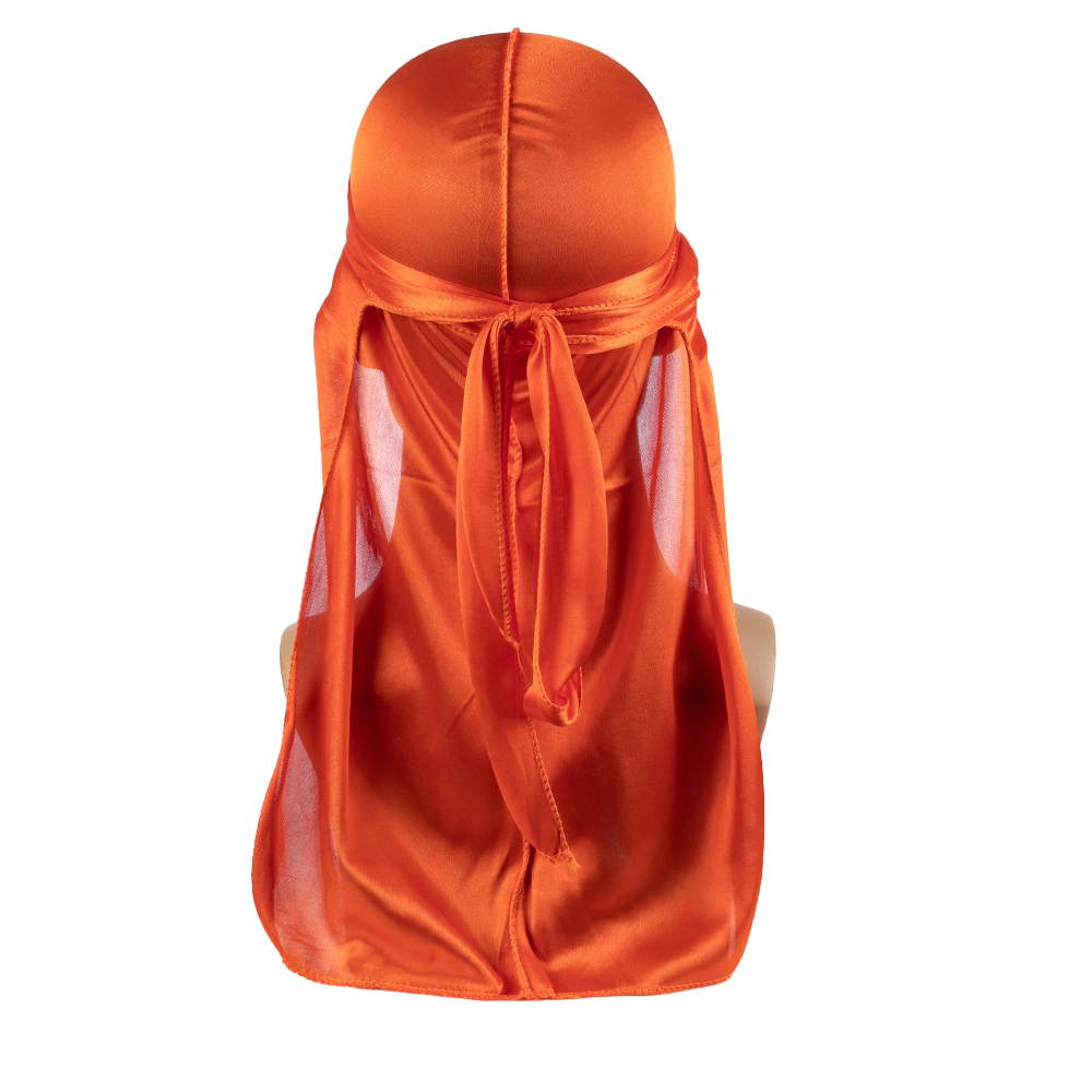Men's Silk Durag Shower cap Bandana Silky Du Rag Doo Rag Long Tail Waves Cap: Orange