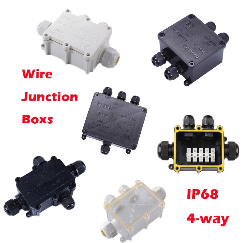 IP68 Black White Transparent Waterproof Plastic Outdoor Cable Wire Connector Gland Electrical 4-Cable Junction Box with Terminal