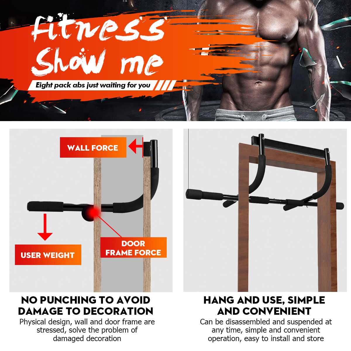 Portable Horizontal Bar Indoor Fitness Workout Bar Chin-Up Pull-Up Bar Upper Body Adjustable Multifunctional Exercise Equipment
