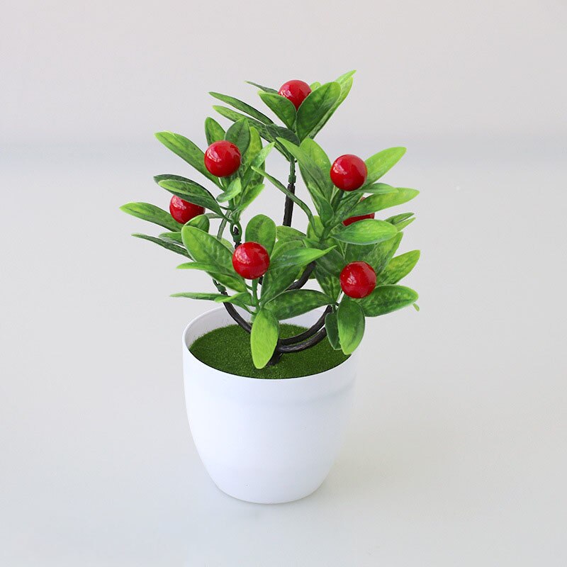Kunstige planter bonsai appelsin granatæble frugt chili træ potte vindueskarm dekoration hjemme bord dekoration mini plast ornament: 14