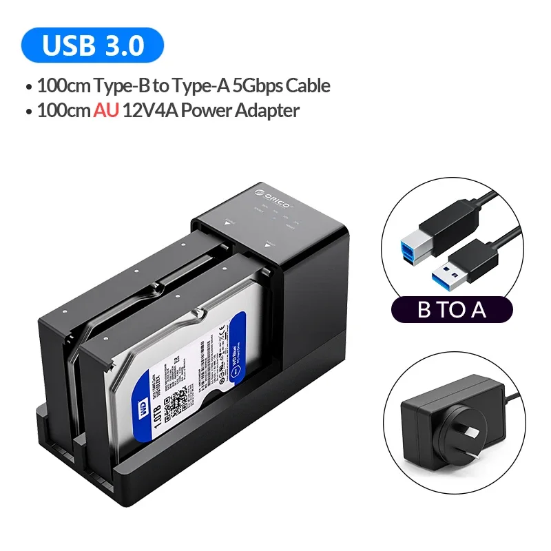 ORICO 2 Bay HDD Docking Station SATA To USB 3.0 Hard Drive Docking Station for 2.5/3.5 Inch Hard Drive Case with Offline Clone: WHITE