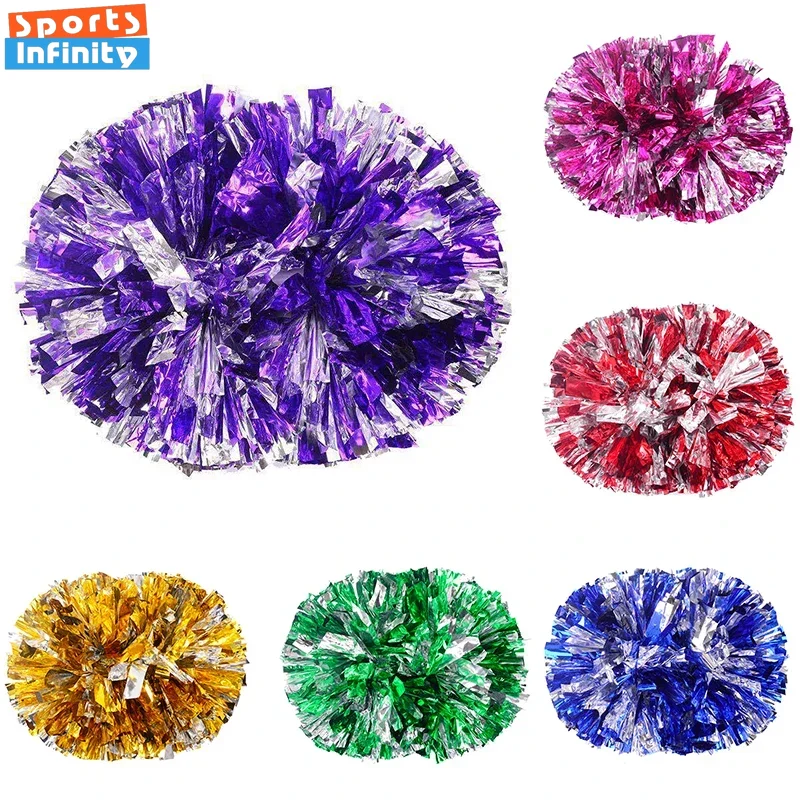 Pompones de porristas con mango, bolas de animación, oro grande, plata, rojo, amarillo, azul, pompones de baile de mano, accesorios para mujeres y niños, 1 ud.