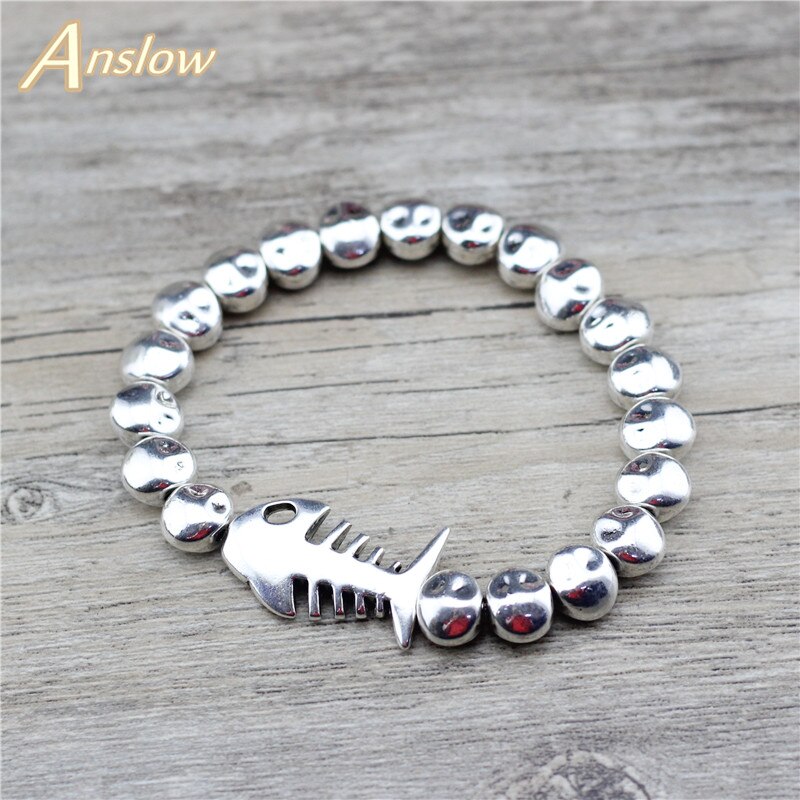 Anslow-pulsera de Metal con de huesos de pescado para mujer, brazalete ajustable, 0818lb: Default Title