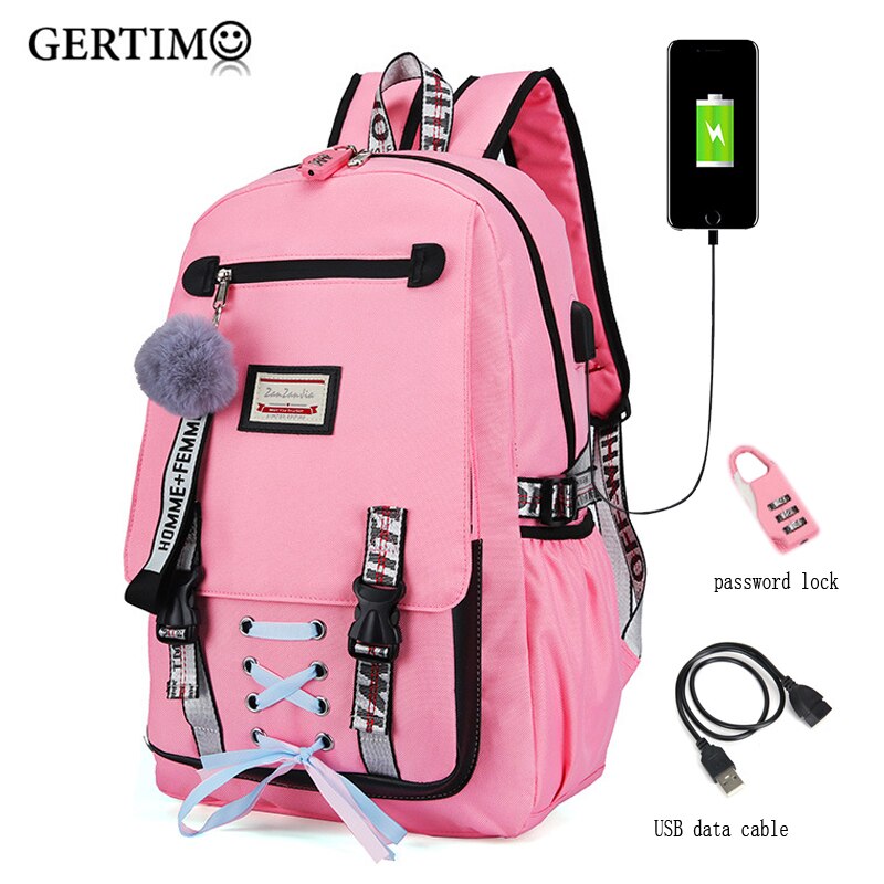 Sacos de escola para meninas adolescentes carregamento usb com bloqueio anti roubo mochila grande capacidade lazer saco de livro da faculdade das mulheres
