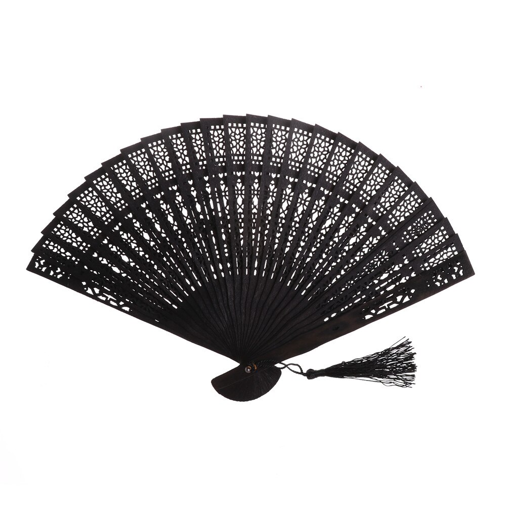 Multi Kleur Chinese Vintage Hout Holle Gesneden Hand Fan Opvouwbare Fan Pocket Fan Party Gunsten: Black