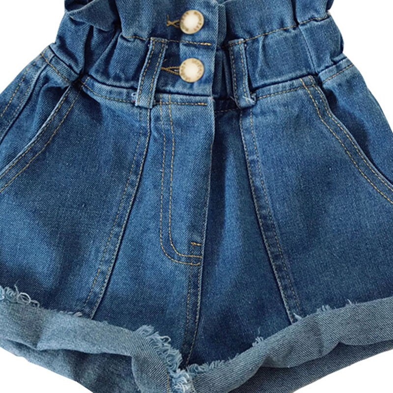 Pantaloni estivi per ragazze pieghe per graffi vita alta Jeans All-Match pantaloncini moda abbigliamento per bambini