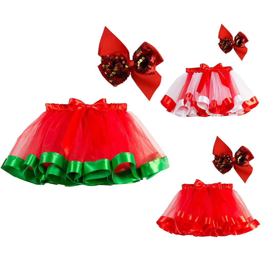 Kids Girls Tulle Tutu Skirt Christmas Costume Party Dance Ballet Toddler Costume Skirt+Bow Hairpin Children's Sets Girls Faldas