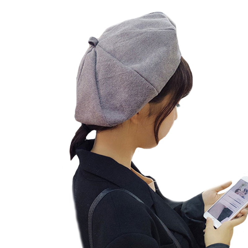 Boina, boina de artista francés, gorros de invierno con anillo, gorro de lana para mujer, gorro de esquí, gorros sólidos, sombreros de niña cálidos y dulces