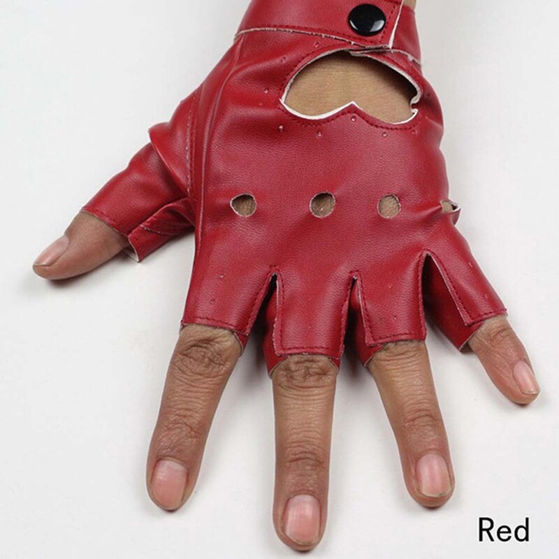 Guantes de cuero sin dedos para mujer, manopla de mitad de dedo, transpirables, para: RD