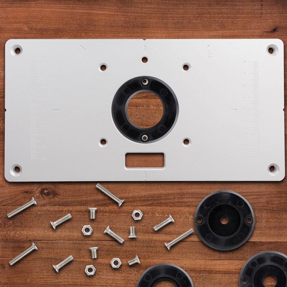 Router Table Insert Plate with 4 Rings Screws for Wood Working Benches Wood Router Trimmer Models Engraving Machine