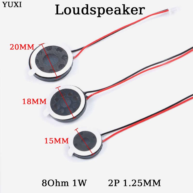YUXI 2 STKS Ronde Luidspreker 15 MM/18 MM/20 MM Voor 8 Ohm 1 W Luidsprekers Mobiele Telefoon Kleine Luidspreker Audio met Plug 2 P 1.25 MM