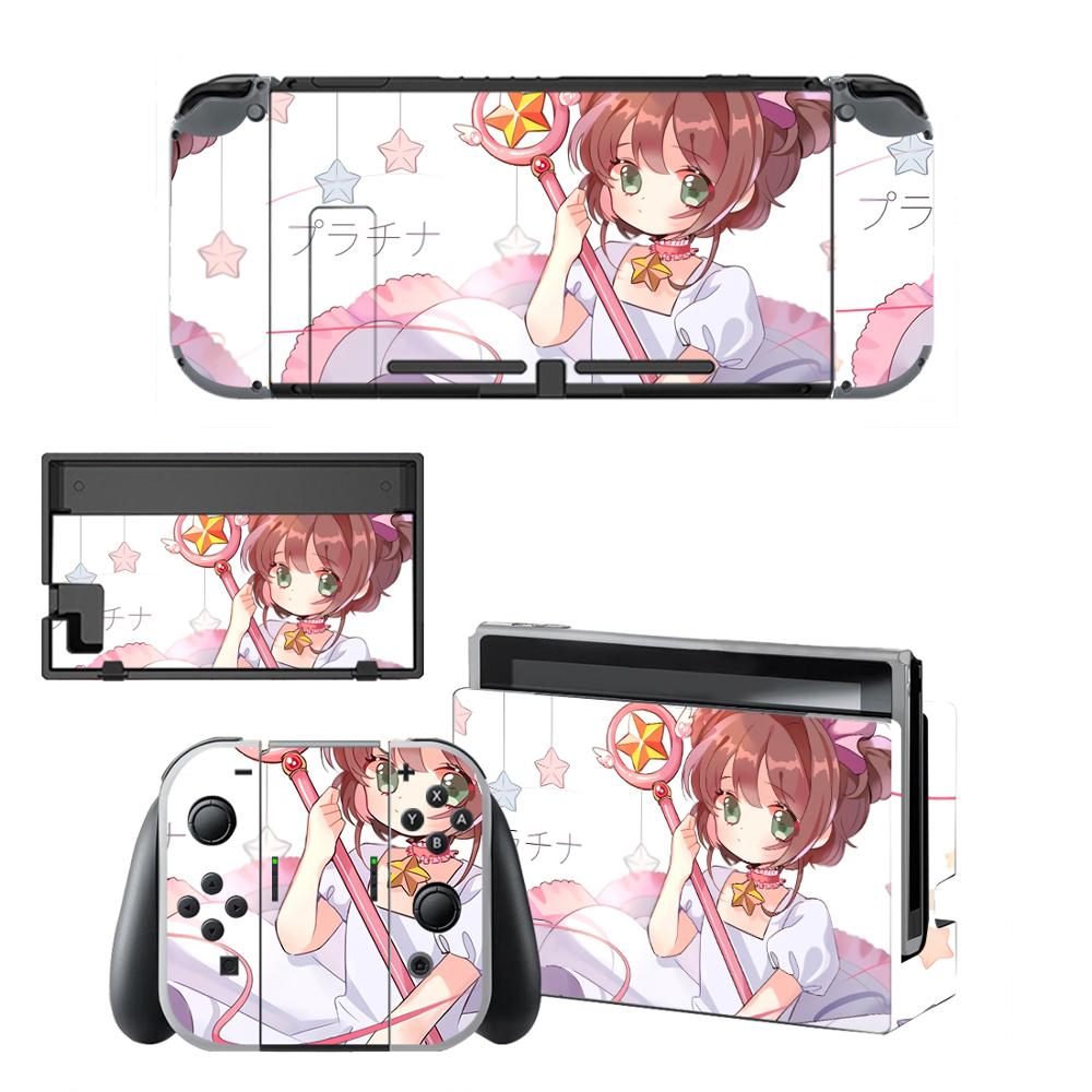 Pegatina protectora de piel de vinilo para consola Nintendo Switch NS, Captor Sakura Skins + controlador + soporte de soporte: KQBYSNS0127