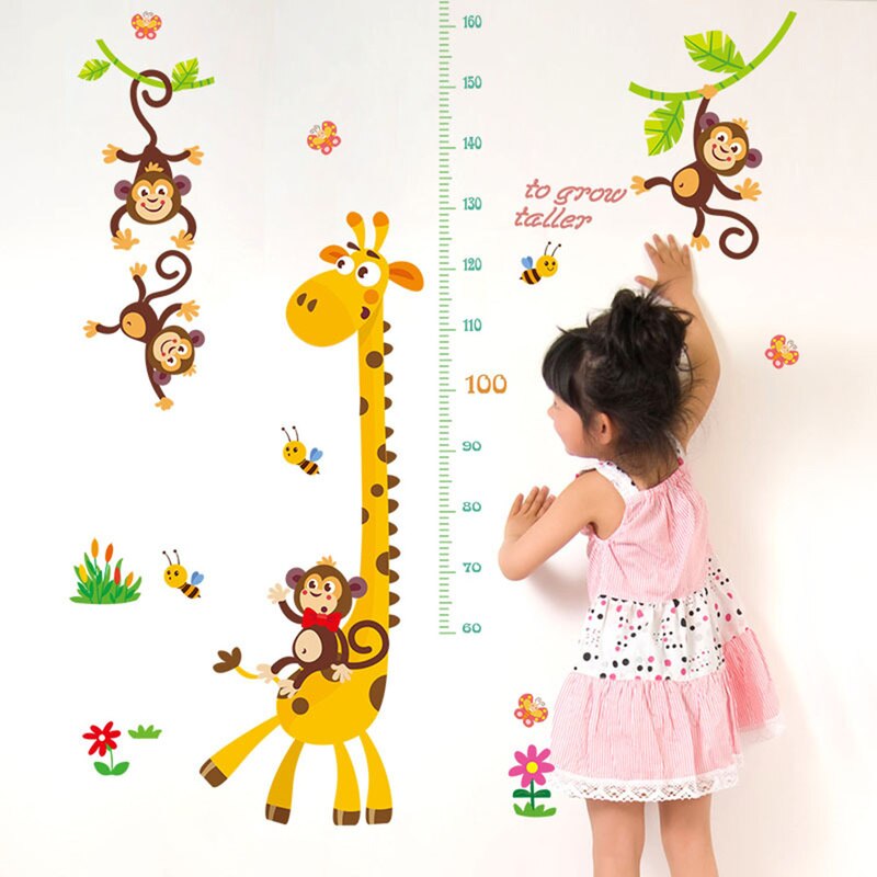 Wall paper Mural Baby Girl Boy Room Growth Chart Stickers Cute Animals Stack Height Measure Wall Stickers Decal Kids Vinyl