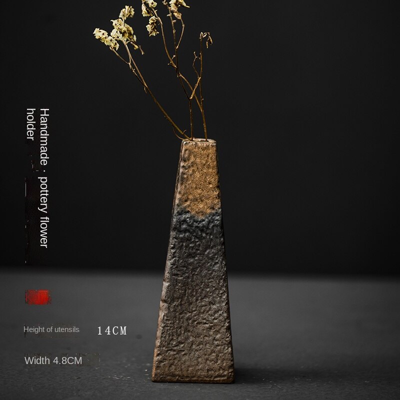 Japanese-style rough pottery flower pot handmade vase retro ceramic flower tea table hydroponic handicraft ornaments: CC