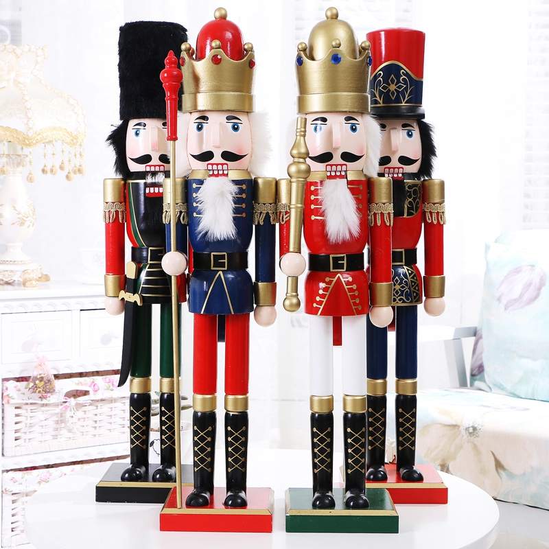 60Cm Notenkraker Koning Soldaat Houten Beeldje Kerst Decoratie Ornament Handwerk Walnoot Marionet Speelgoed Cadeau