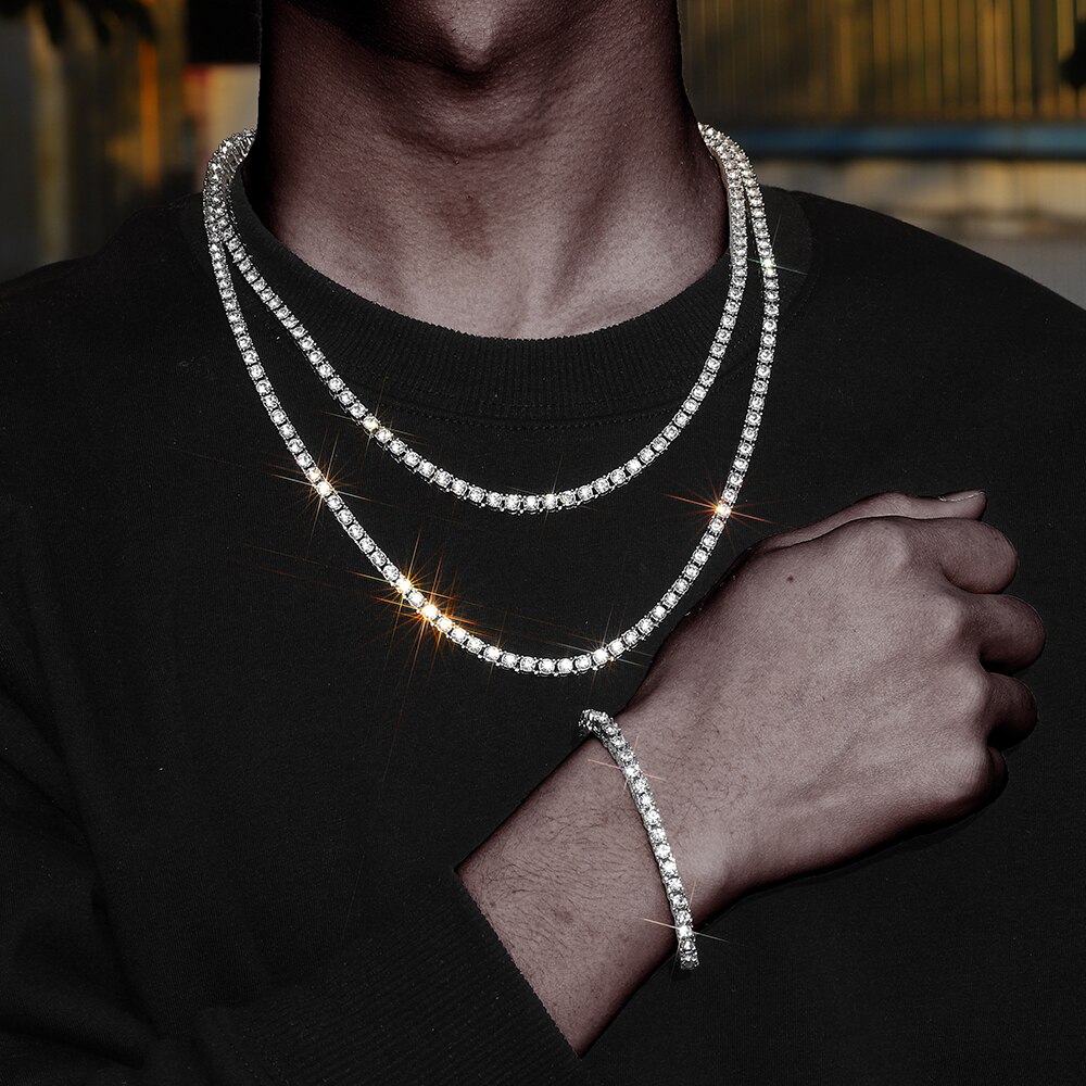 1 row Rhinestone men's hip hop Necklace rap singer Necklace ice tennis chain necklace shiny women's Necklace