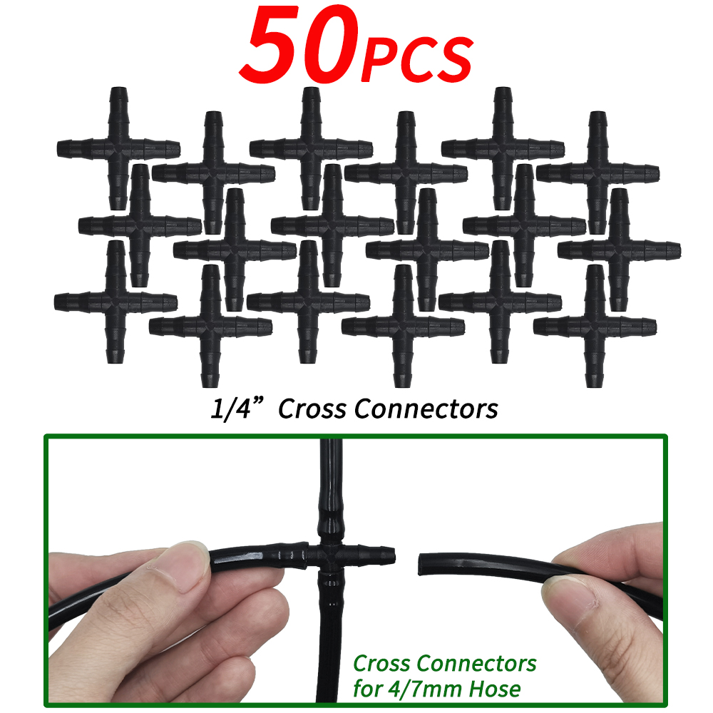 Garden Water Connector Drip Irrigation for 1/4'' & 1/8'' Tubing Hose Accessories Joint Barbed Tees Cross Eng Plug Adaptors: Clear