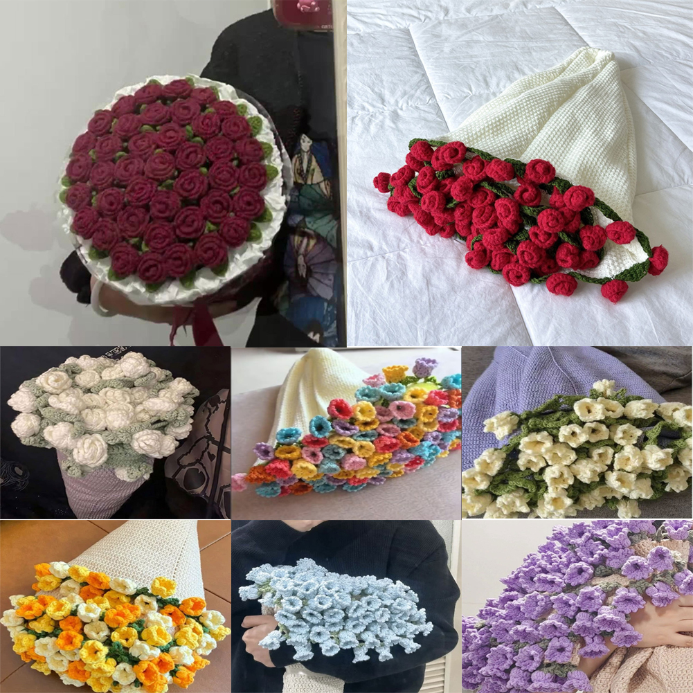Couverture de Bouquet de fleurs, Bouquet de roses de la vallée, Kit de crochet, Bouquet de fleurs, couvertures tricotées, DIY bricolage