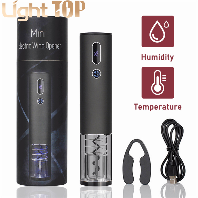 Temperature Humidity Display Rechargeable Electric Wine Bottle Opener Automatic Red Wine Corkscrew With Foil Cutter Box