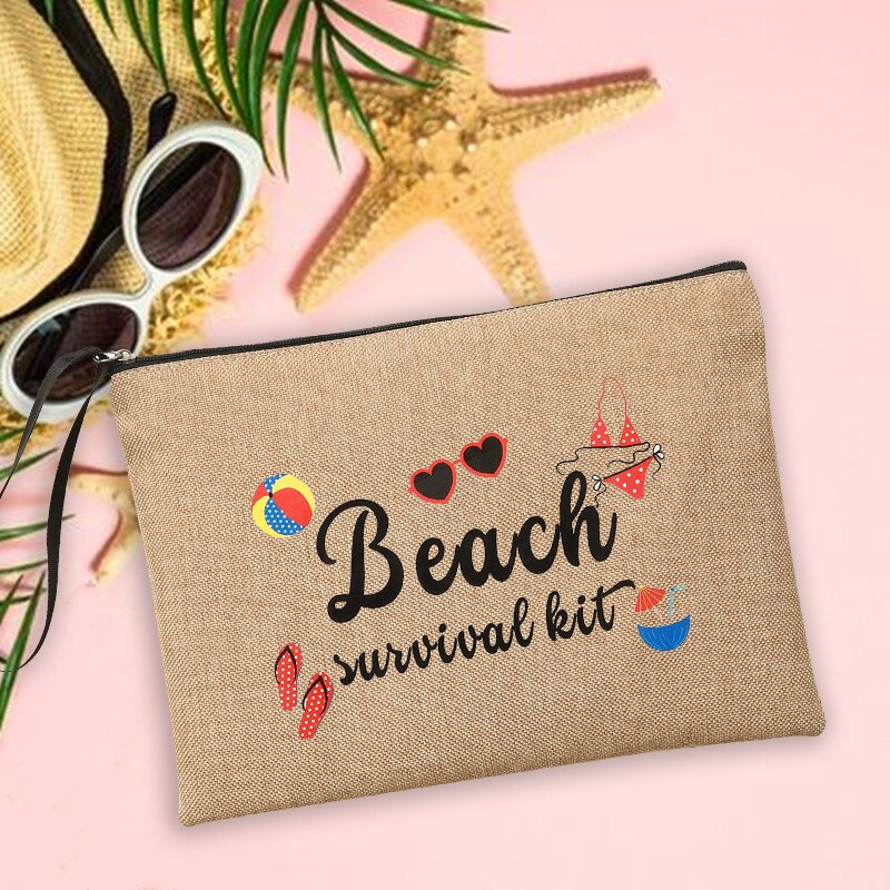 Beach per favore pochette in lino borse per trucco da donna occhiali da sole per vacanze da spiaggia borse per la conservazione della protezione solare lavaggio da viaggio regali per Organizer: Q06911-A012BR-S