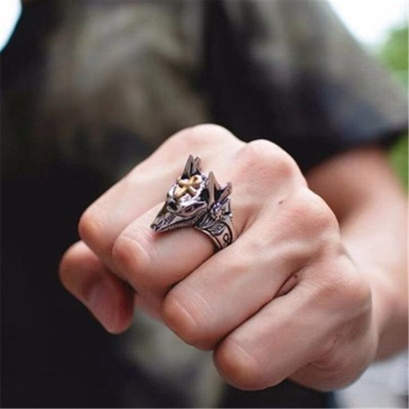 Vintage Artifact Stainless Steel Jackal Head Ring Ancient Anubis Men&#39;s Ring Birthday Party Jewelry: X197