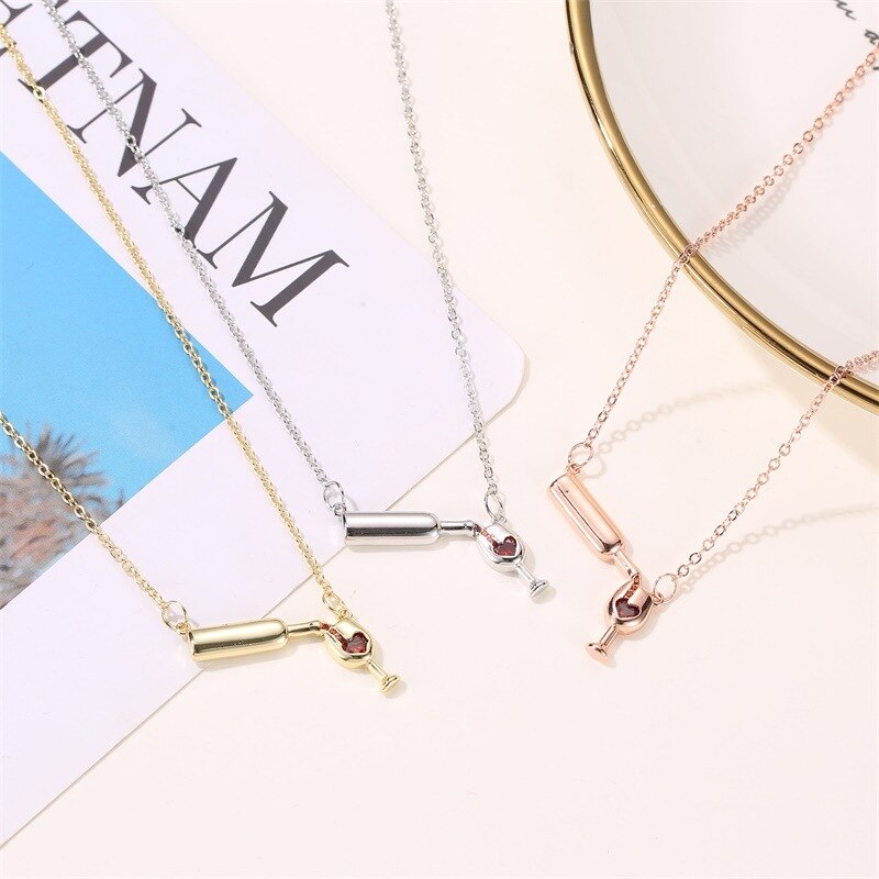 Collar de copa y vino de oro rosa para chica, Gargantilla de 3 colores, el mejor ,