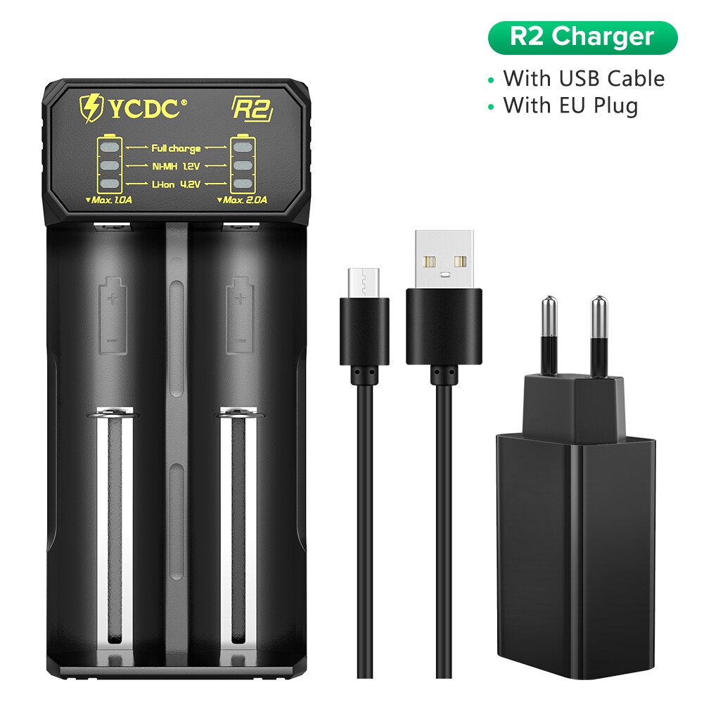 Universele Batterij Oplader Voor 18650 26650 21700 18350 Aa Aaa 3.7V/3.2V/1.2V Nimh 18650 batterij Usb Smart Charger: R2 with EU Plug